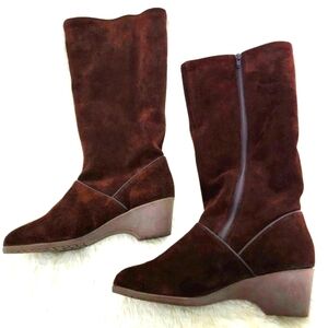 L.L. Bean Wedge Brown Suede Sherpa Lined Winter Boots Size 9 1/2 NWOT